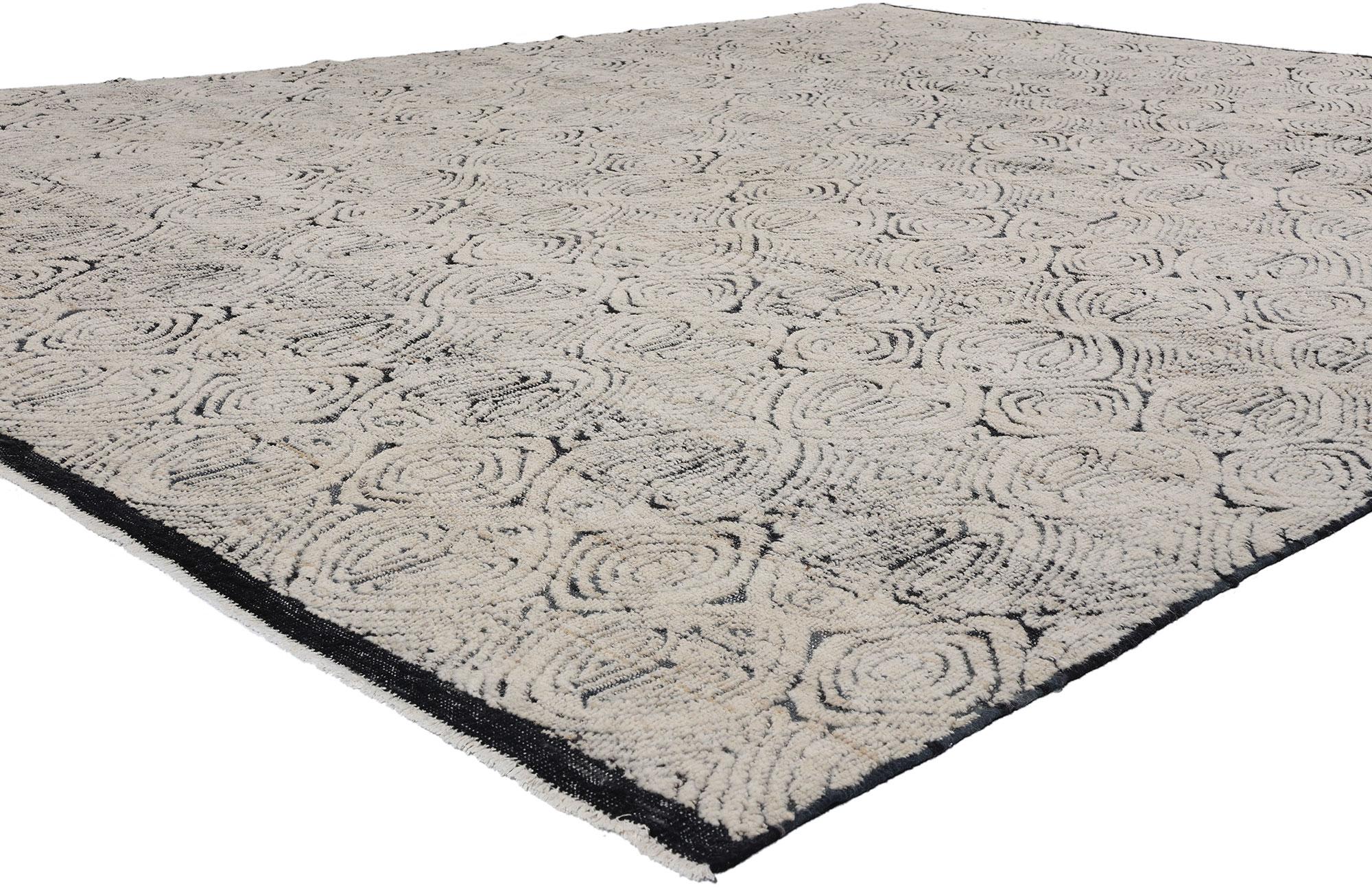 81073 Organic Modern Moroccan High-Low Rug, 08'07 x 11'08. Step into a realm of timeless elegance and harmonious balance with our hand-knotted wool Moroccan area rug, a masterful fusion of Wabi-Sabi design and Biophilic Japandi aesthetics.