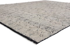 Modern Moroccan Hand-Carved Biomorphic Rug, Biophilic Japandi Meets Wabi-Sabi