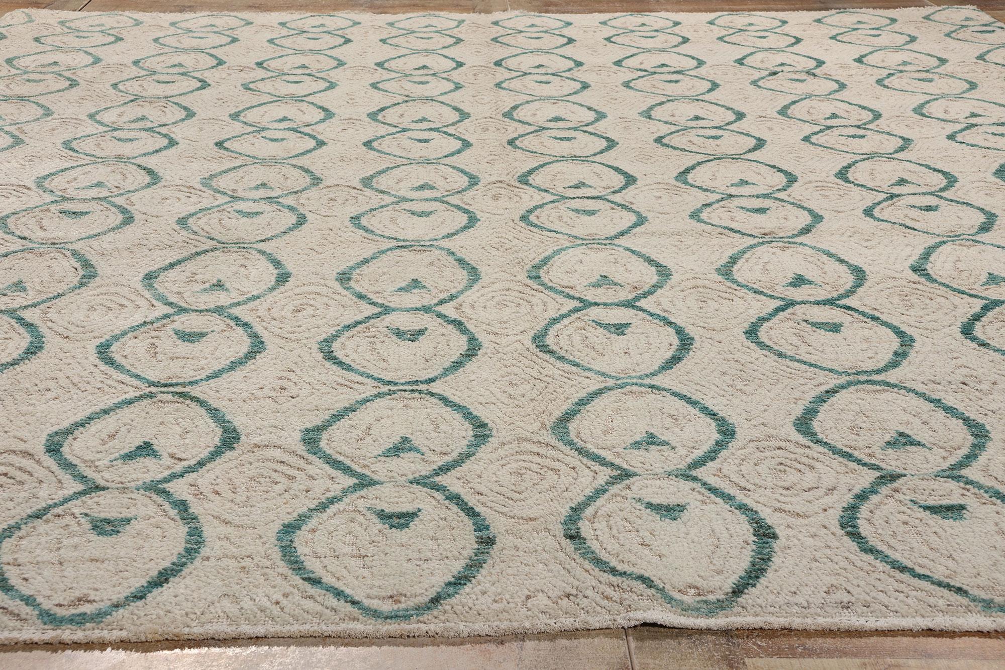 Wool Modern Moroccan Hand-Carved Biomorphic Rug, Biophilic Japandi Meets Wabi-Sabi