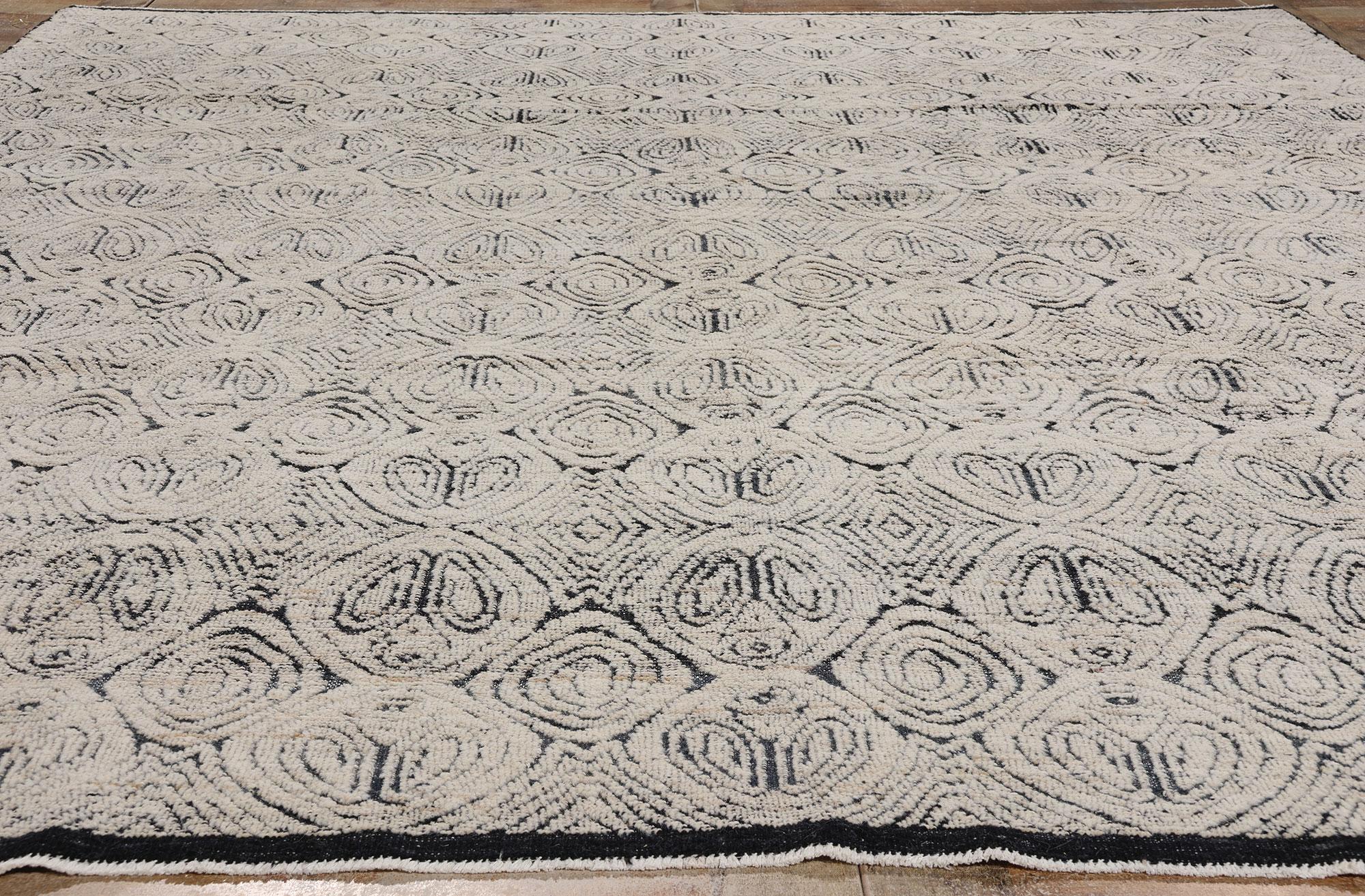 Wool Modern Moroccan Hand-Carved Biomorphic Rug, Biophilic Japandi Meets Wabi-Sabi For Sale