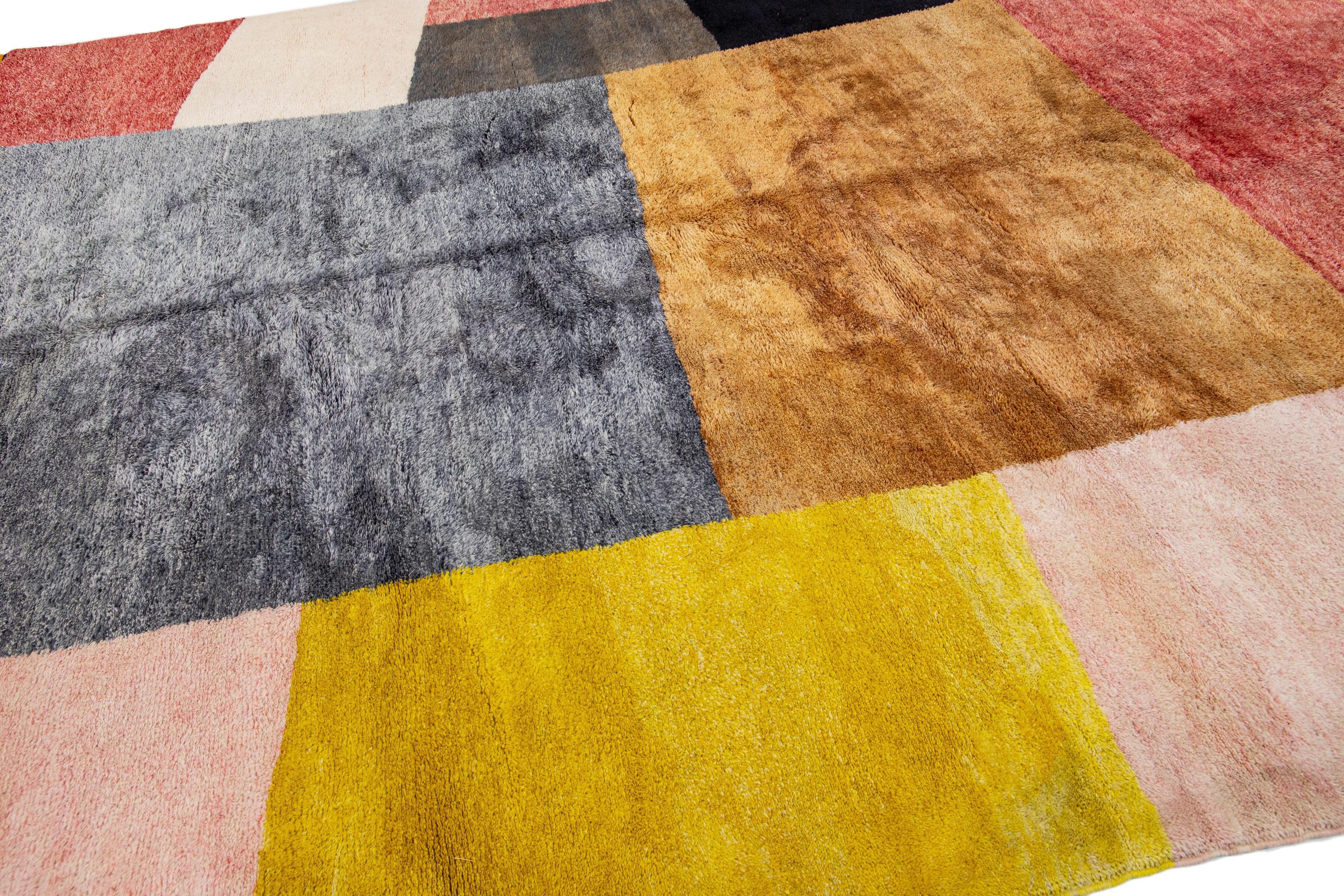 Modern Moroccan Handmade Abstract Multicolor Wool Rug For Sale 1