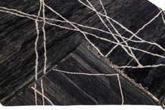 Modern Moroccan Handmade Charcoal Wool Rug with Tribal Design