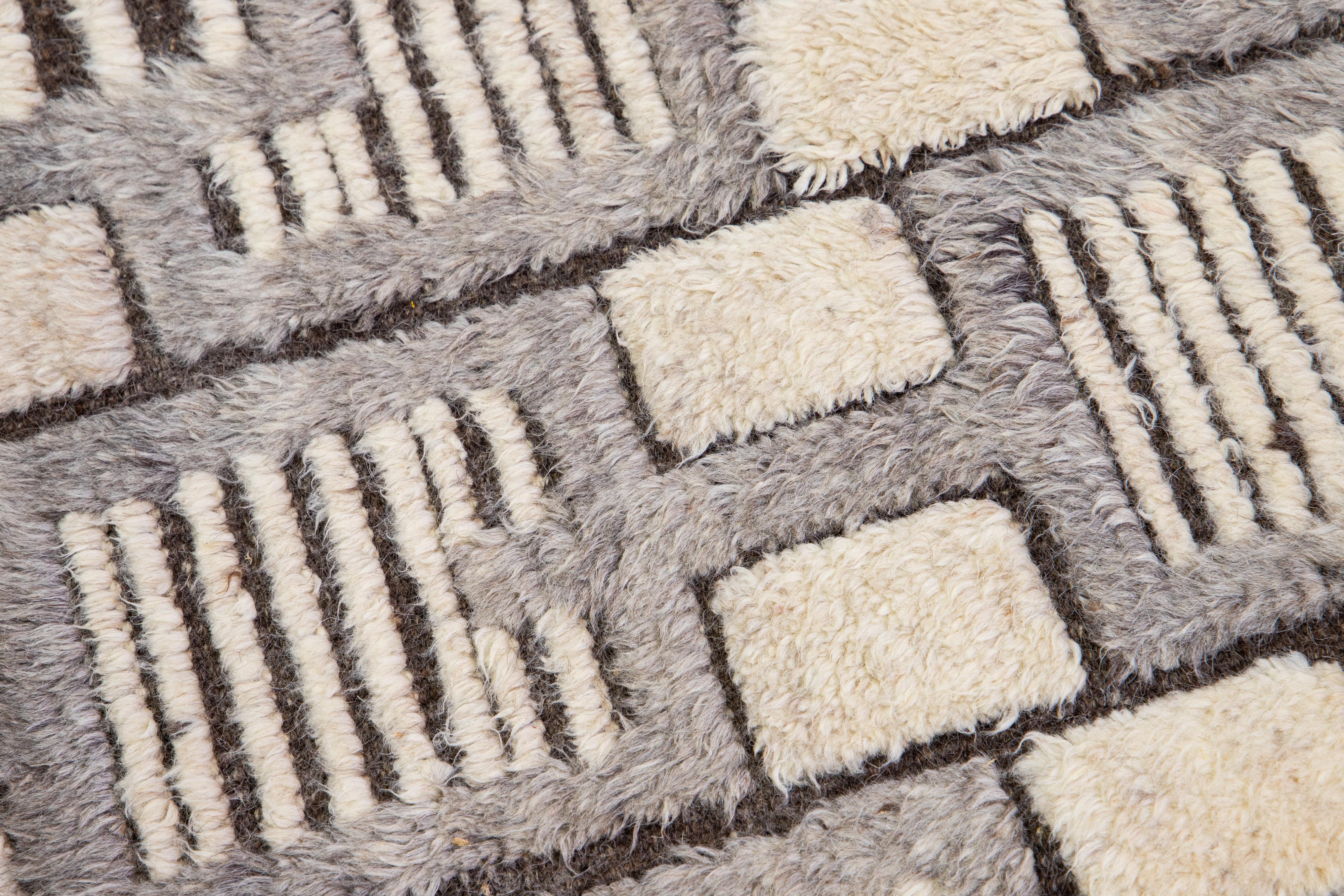 Indian Modern Moroccan Handmade Custom Wool Rug By Apadana For Sale
