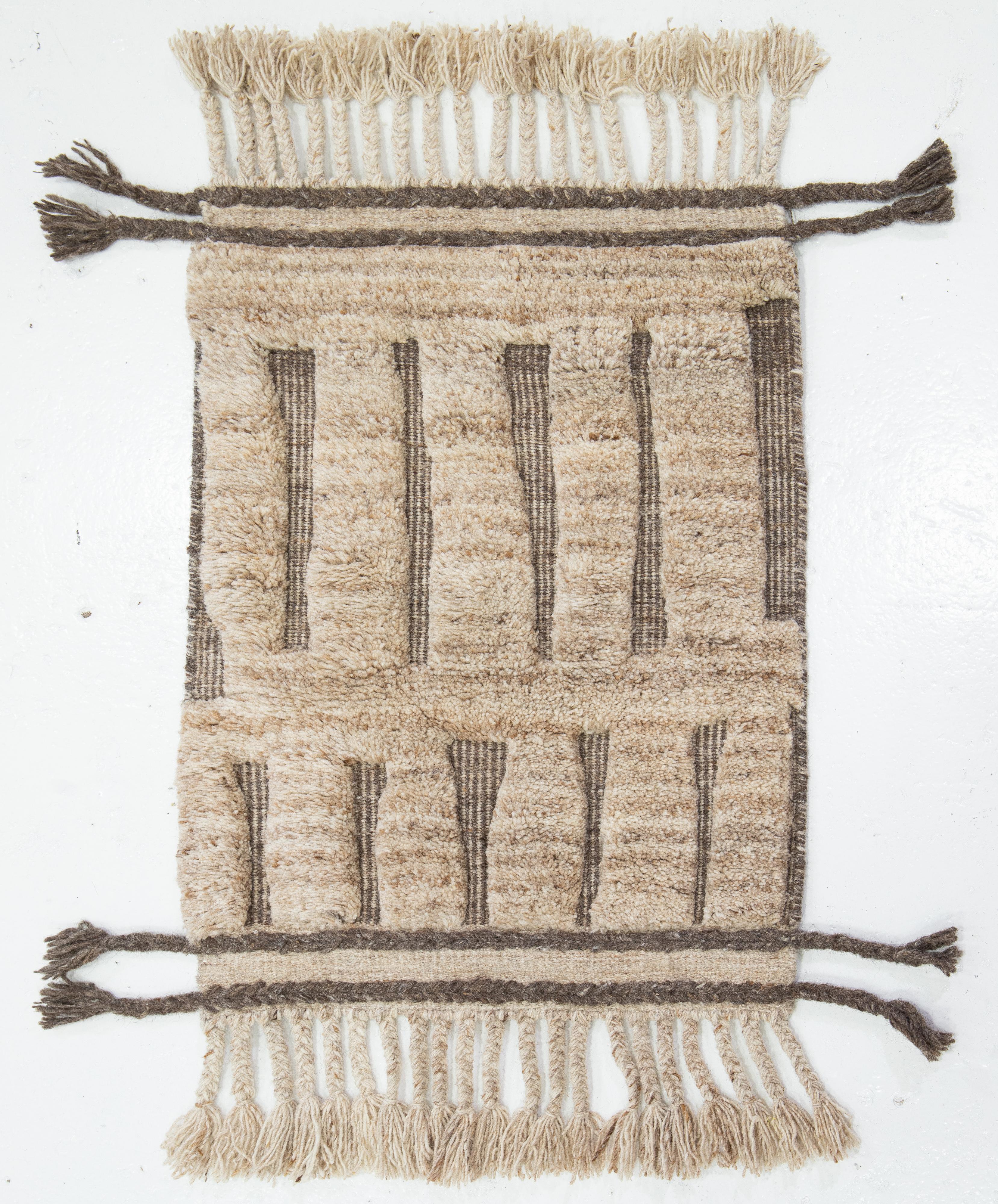 Hand-Knotted Modern Moroccan Handmade Custom Wool Rug By Apadana For Sale