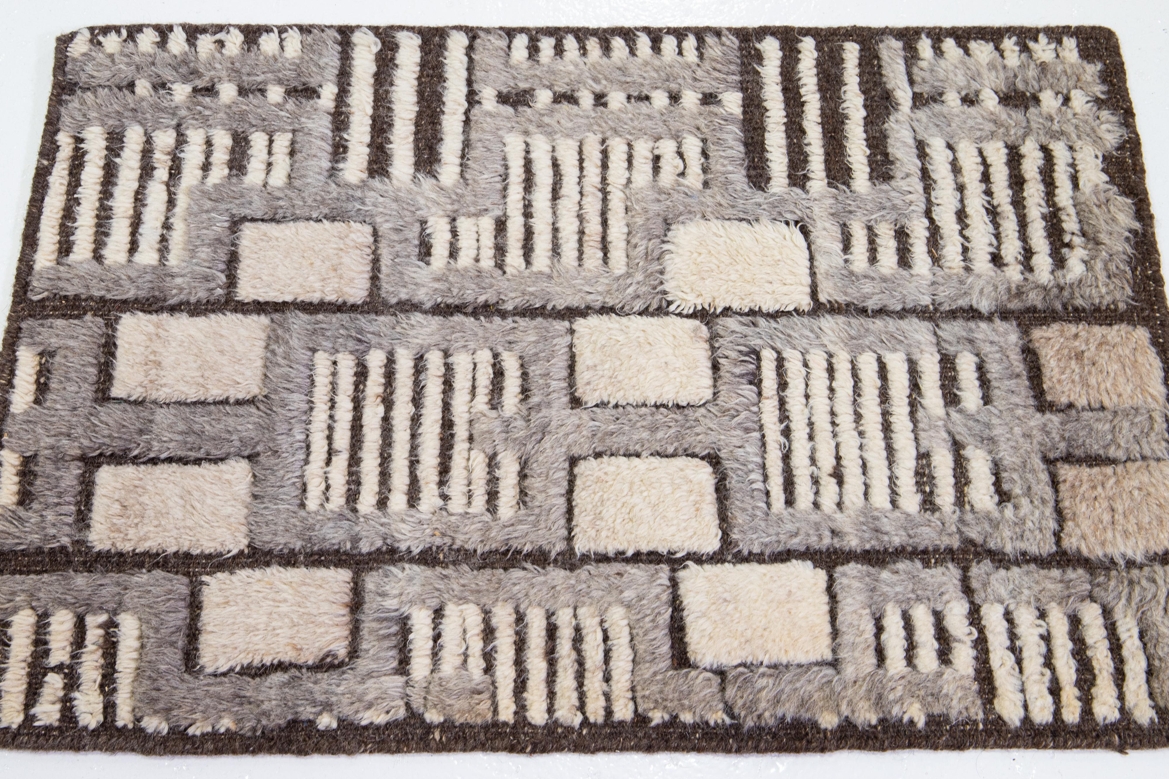 Hand-Knotted Modern Moroccan Handmade Custom Wool Rug By Apadana For Sale