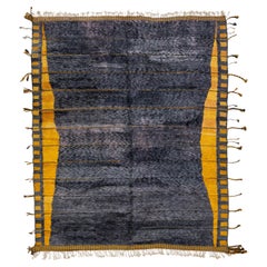 Modern Moroccan Handmade Gray and Yellow Wool Rug with Geometric Design