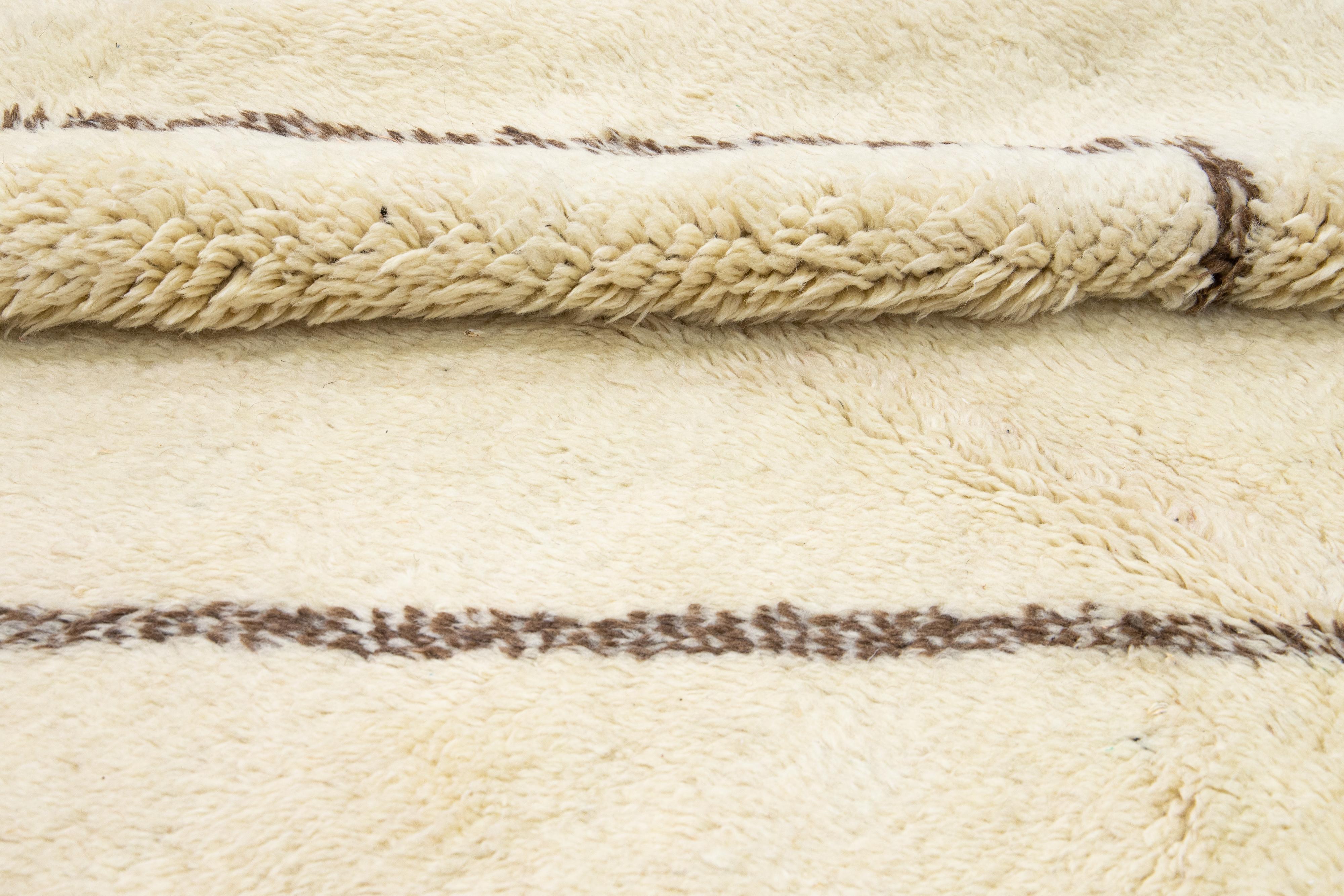 Modern Moroccan Handmade Tribal Designed Beige Wool Long Runner For Sale 6