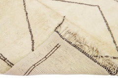 Modern Moroccan Handmade Tribal Designed Beige Wool Long Runner