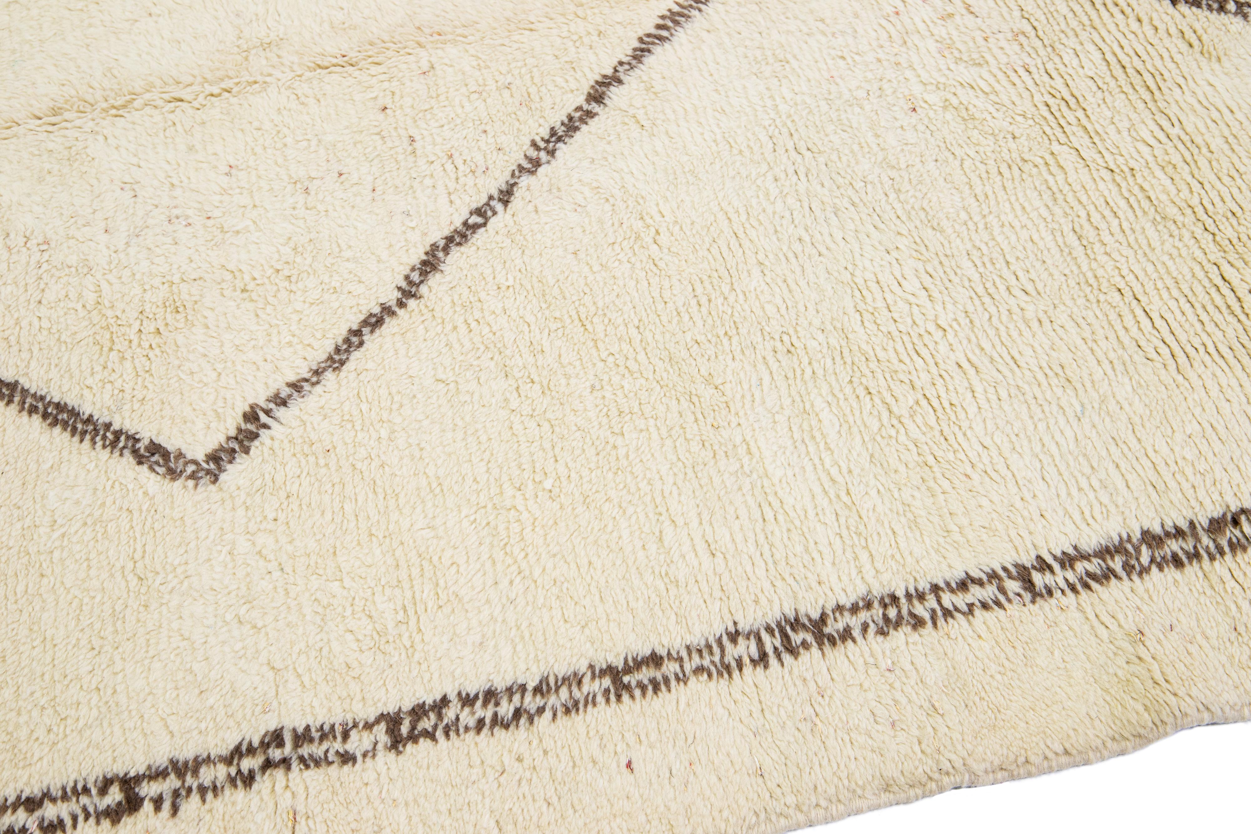 Modern Moroccan Handmade Tribal Designed Beige Wool Long Runner For Sale 2