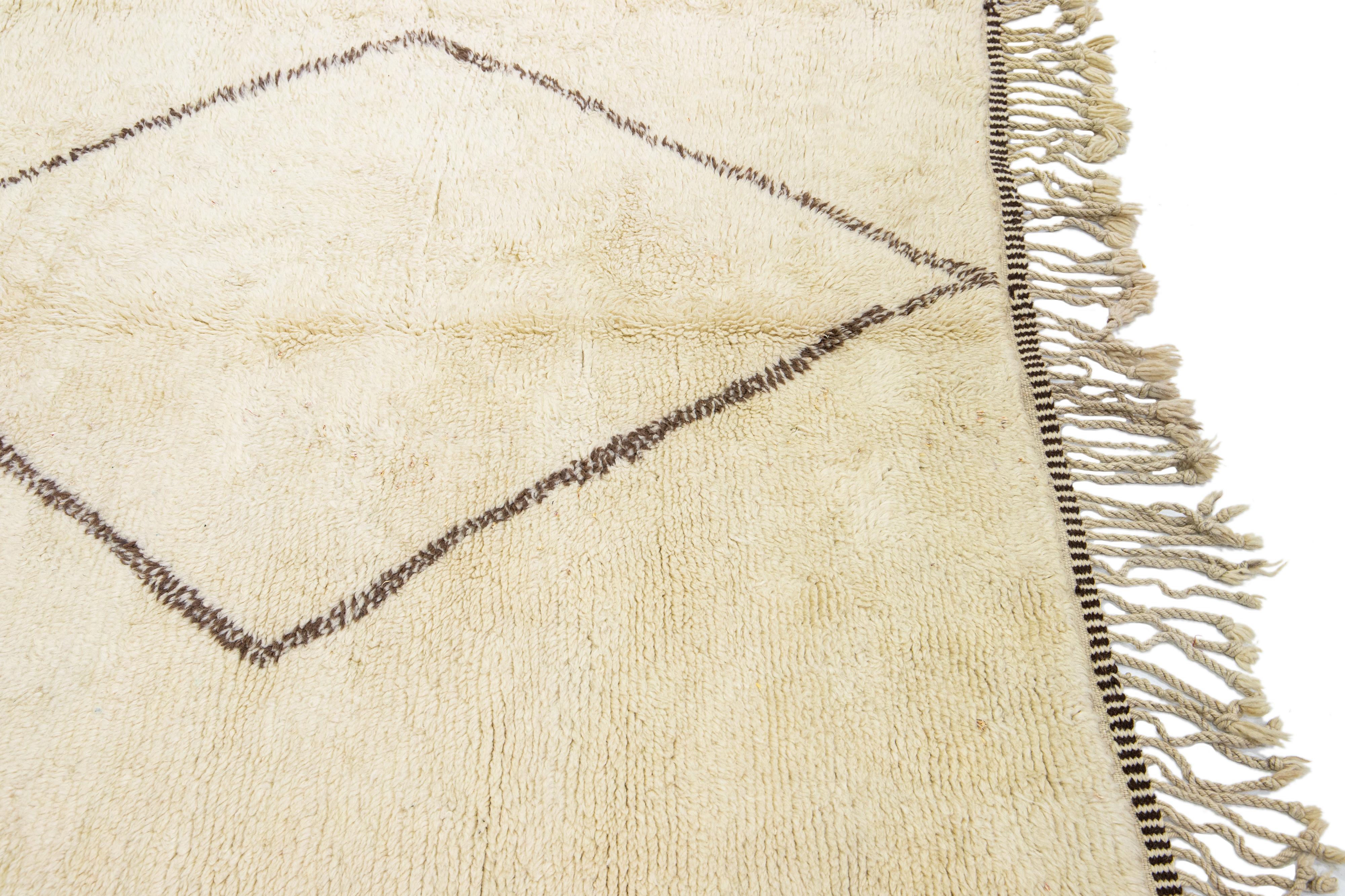 Modern Moroccan Handmade Tribal Designed Beige Wool Long Runner For Sale 3