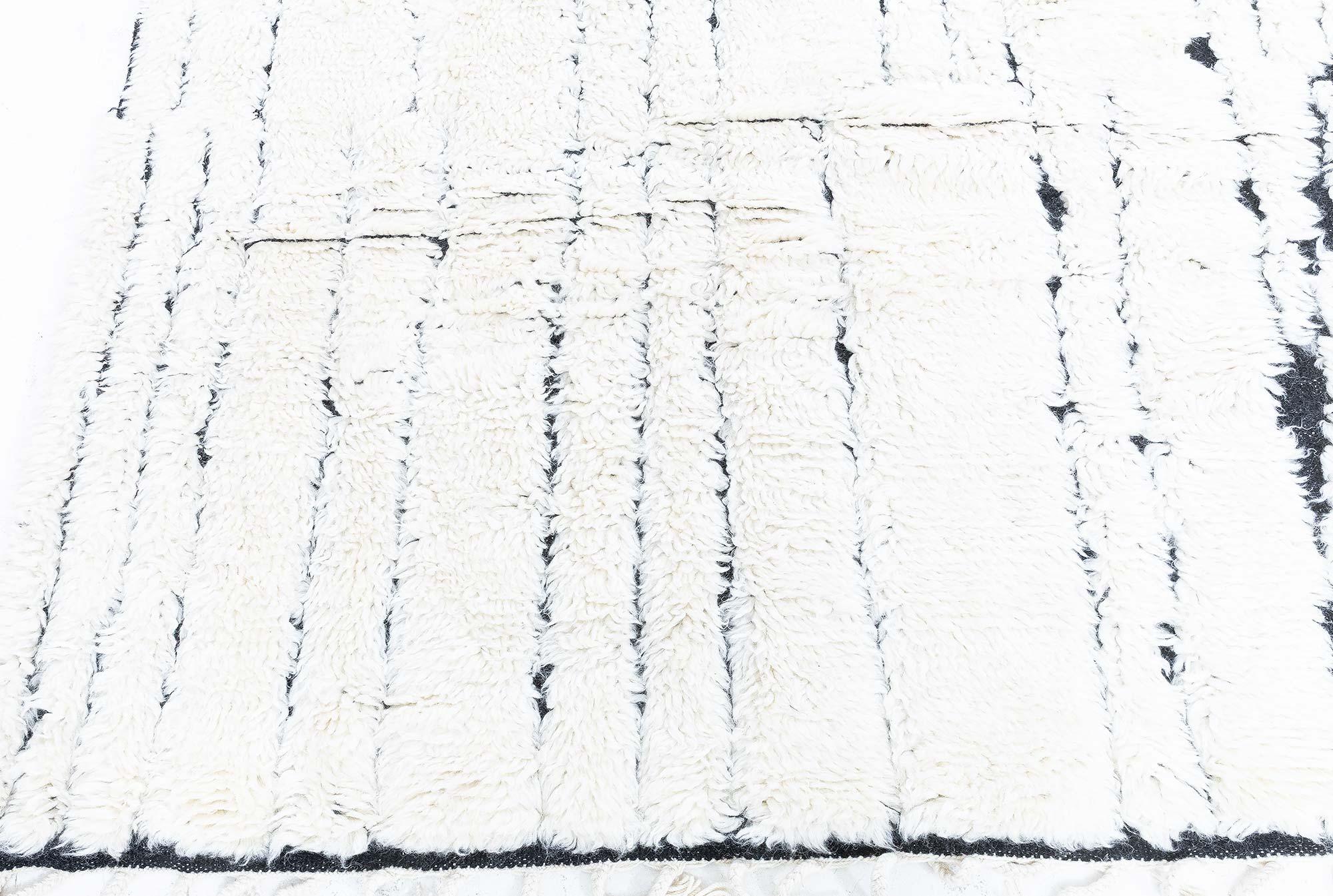 Tribal Modern Moroccan High-Low Wool Rug in Black and White by Doris Leslie Blau For Sale