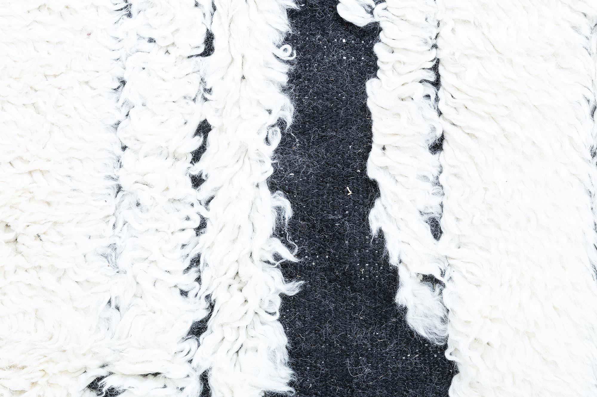 Indian Modern Moroccan High-Low Wool Rug in Black and White by Doris Leslie Blau For Sale