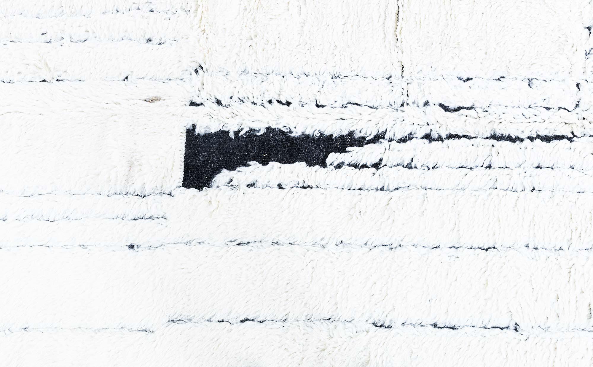 Contemporary Modern Moroccan High-Low Wool Rug in Black and White by Doris Leslie Blau For Sale