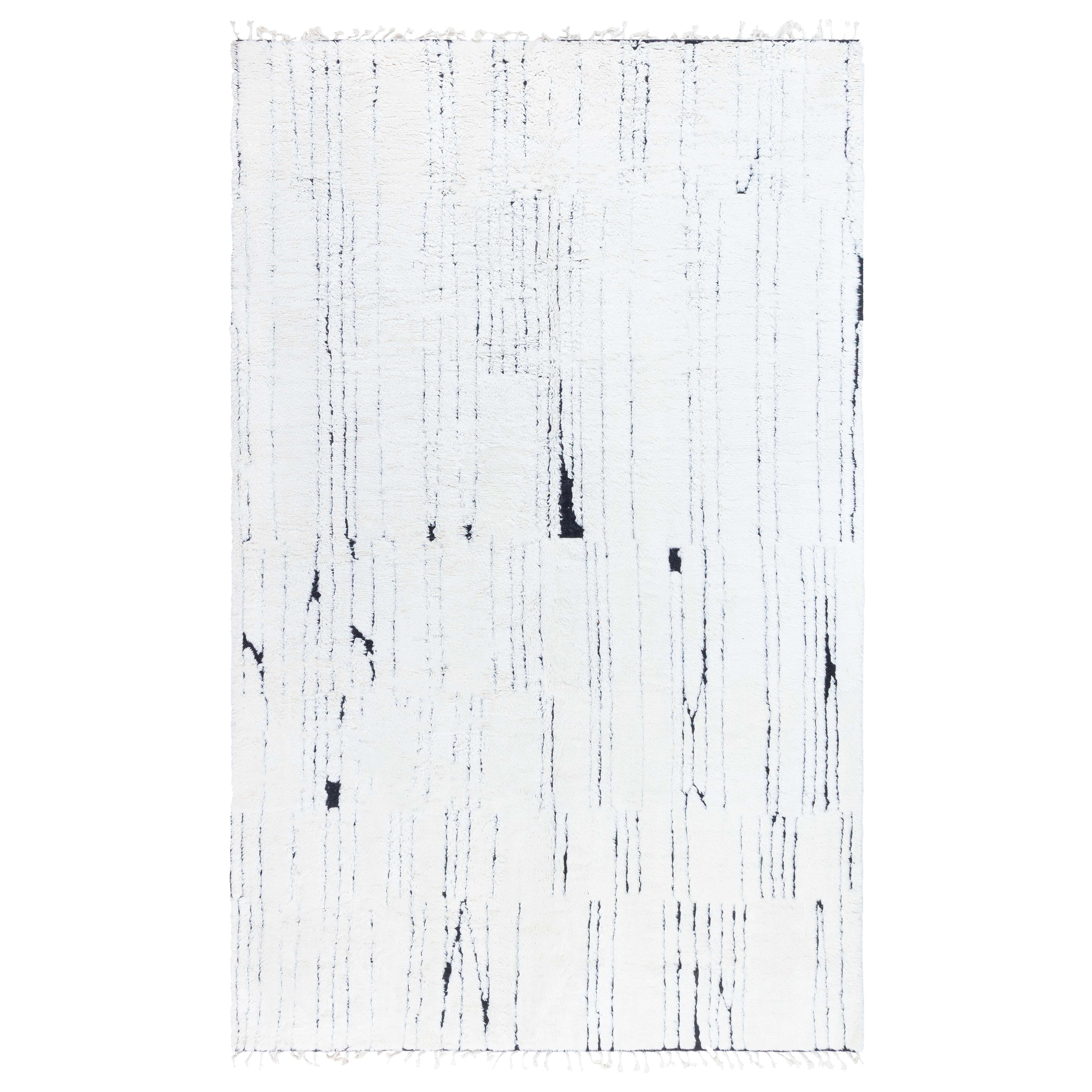 Modern Moroccan High-Low Wool Rug in Black and White by Doris Leslie Blau For Sale