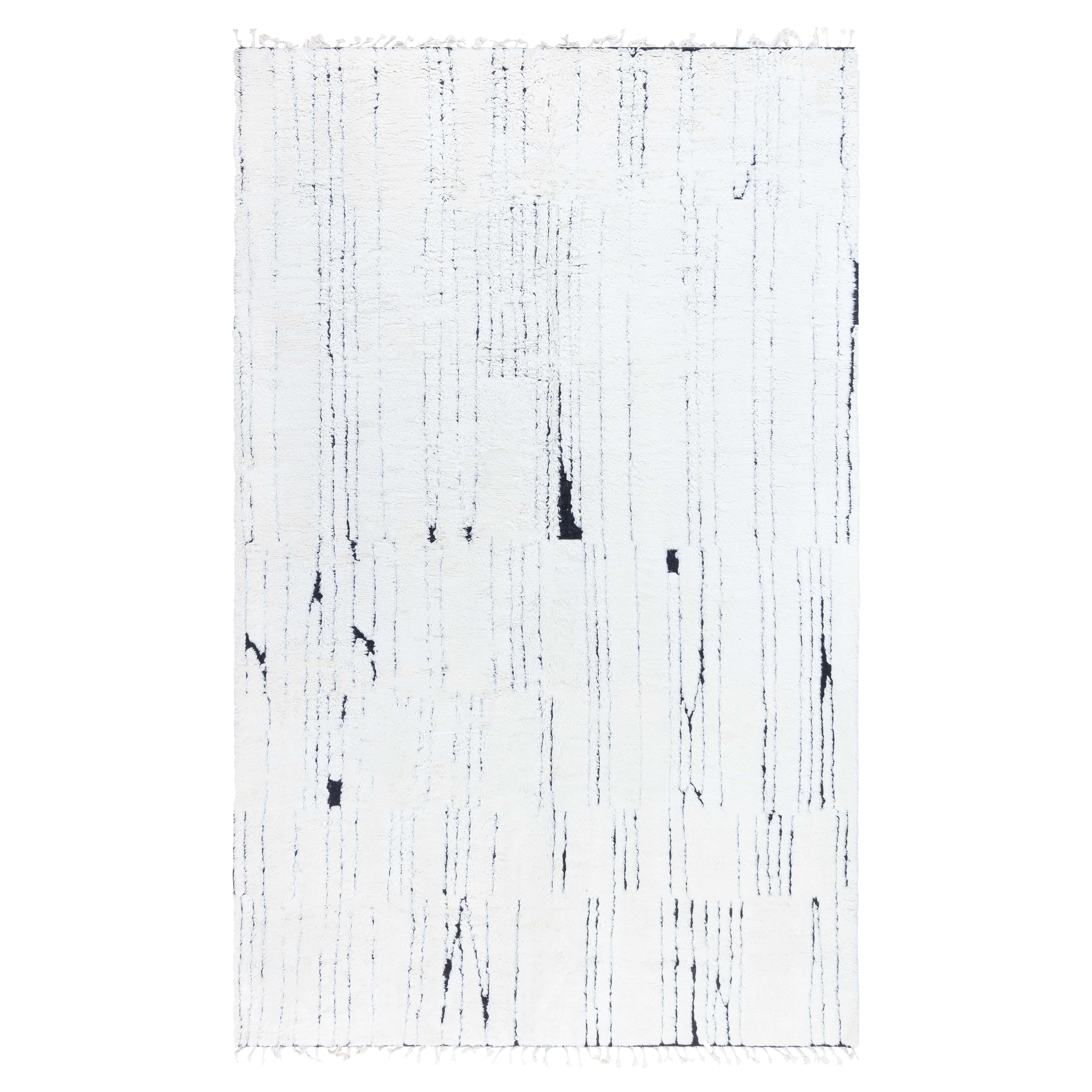 Modern Moroccan Style High-Low Wool Rug in Black and White by Doris Leslie Blau
