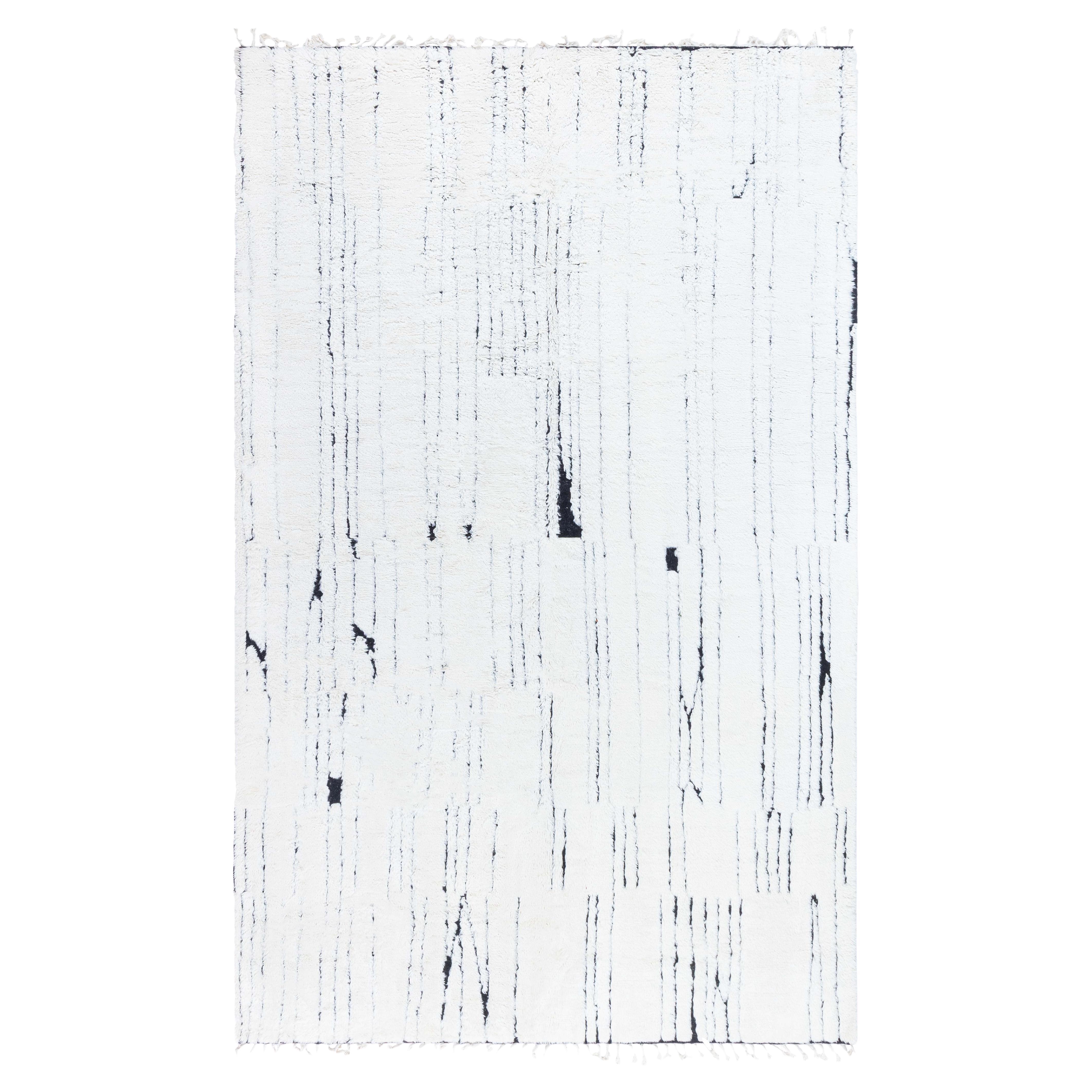 Modern Moroccan High-Low Wool Rug in Black and White by Doris Leslie Blau