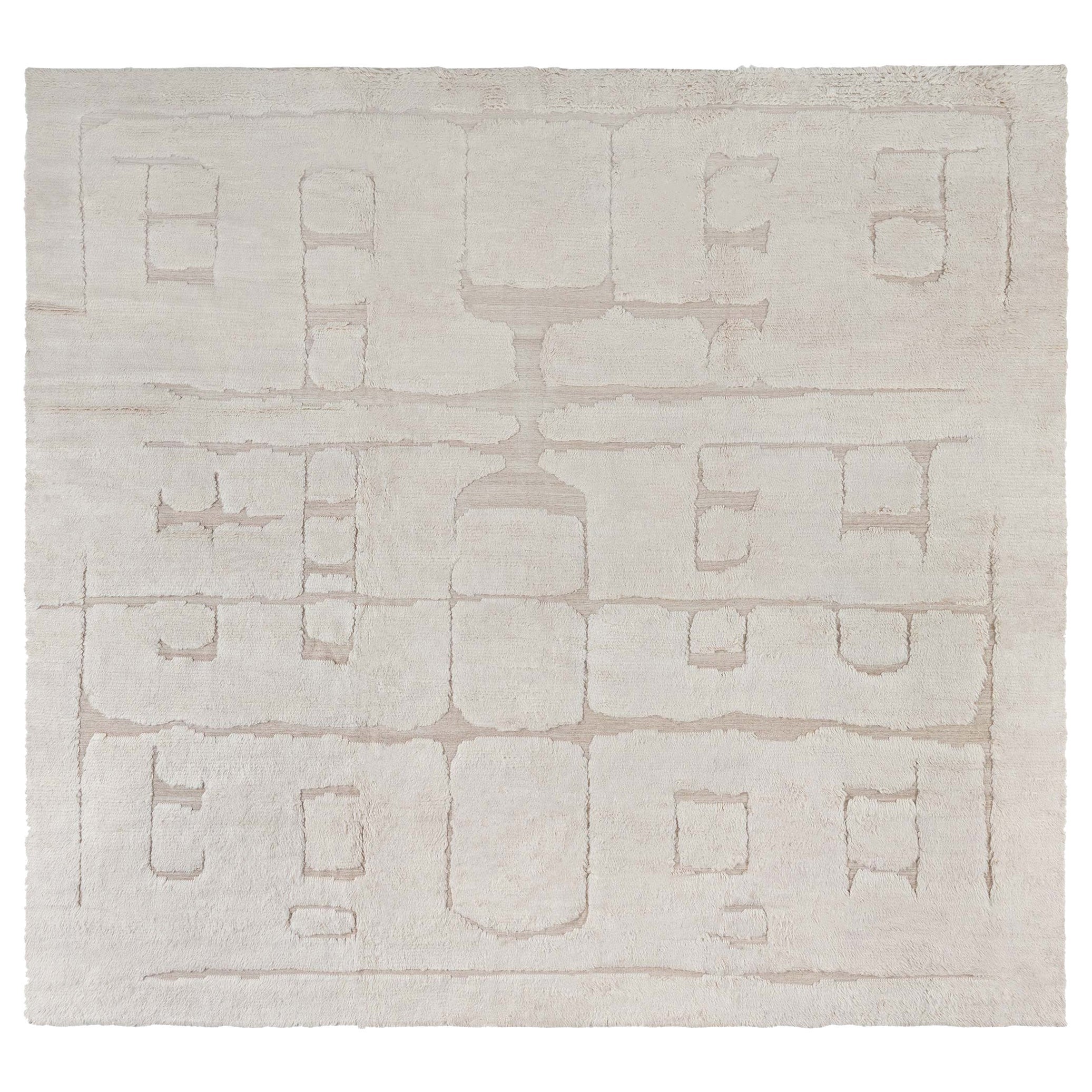 Modern Moroccan High-Low Wool Rug with Geometric Design by Doris Leslie Blau