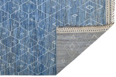 Tappeto moderno marocchino in lana blu indaco geometrico fatto a mano 12x16