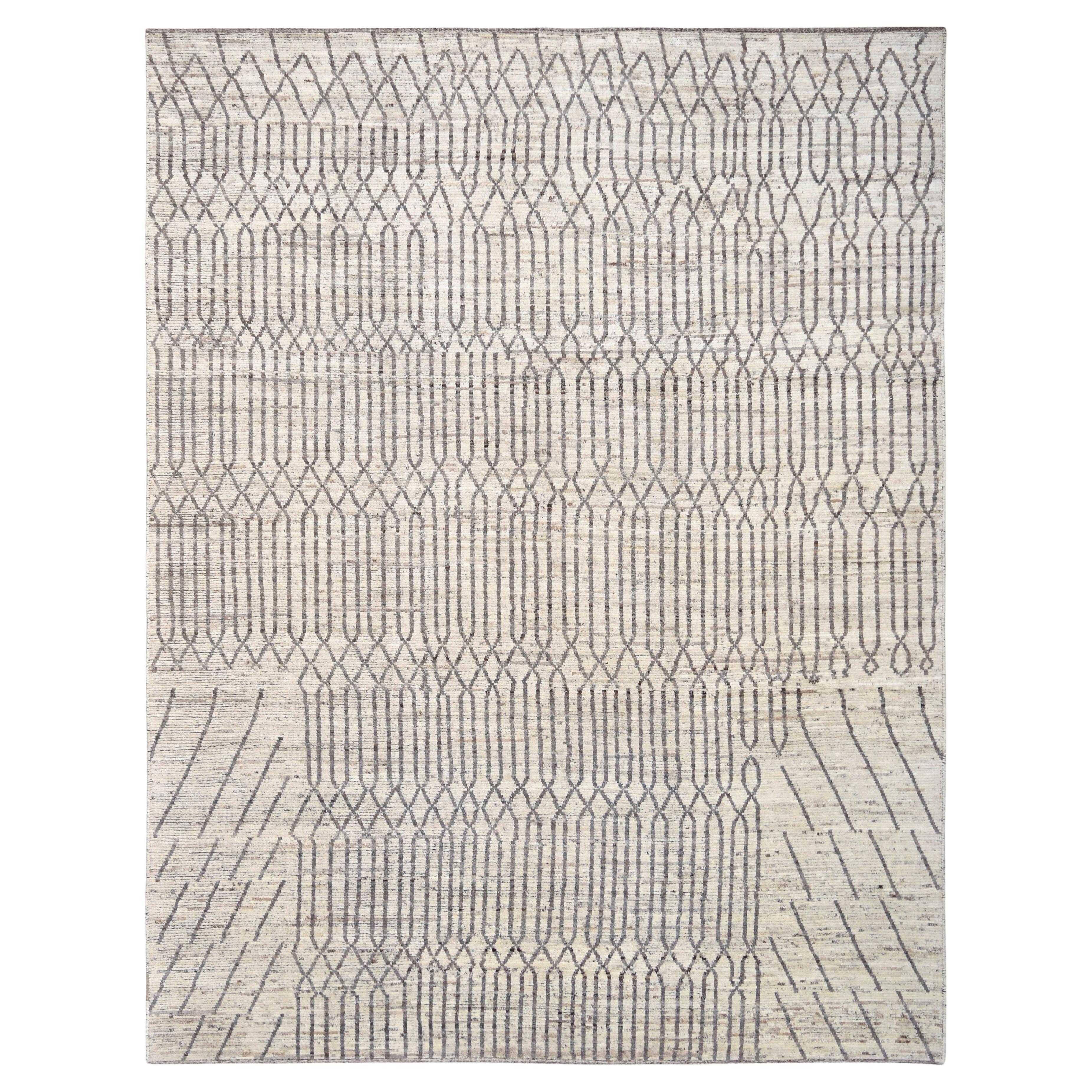 Tappeto moderno in lana a motivi geometrici di ispirazione marocchina 10'3''x13'5''