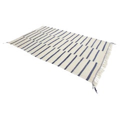 Modern Moroccan kilim rug - Cream/blue - 6.5x10.6feet / 200x323cm
