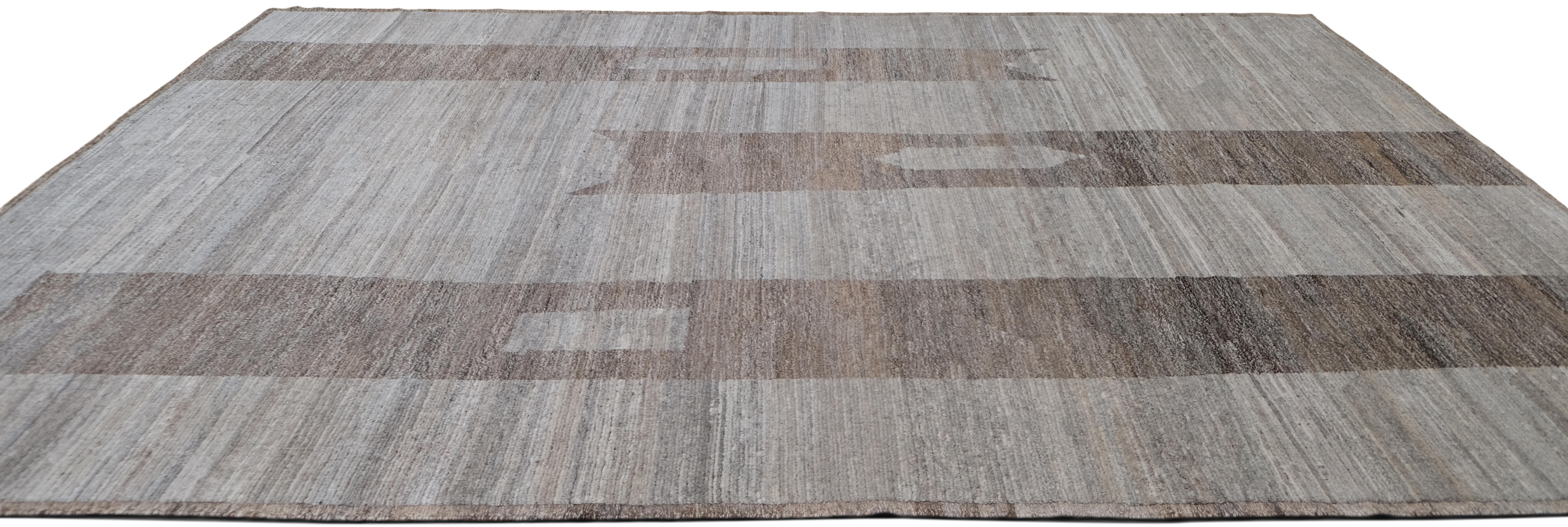 Alfombra moderna de lana de pelo bajo de inspiración marroquí 10'x14'1'' Siglo XXI y contemporáneo en venta