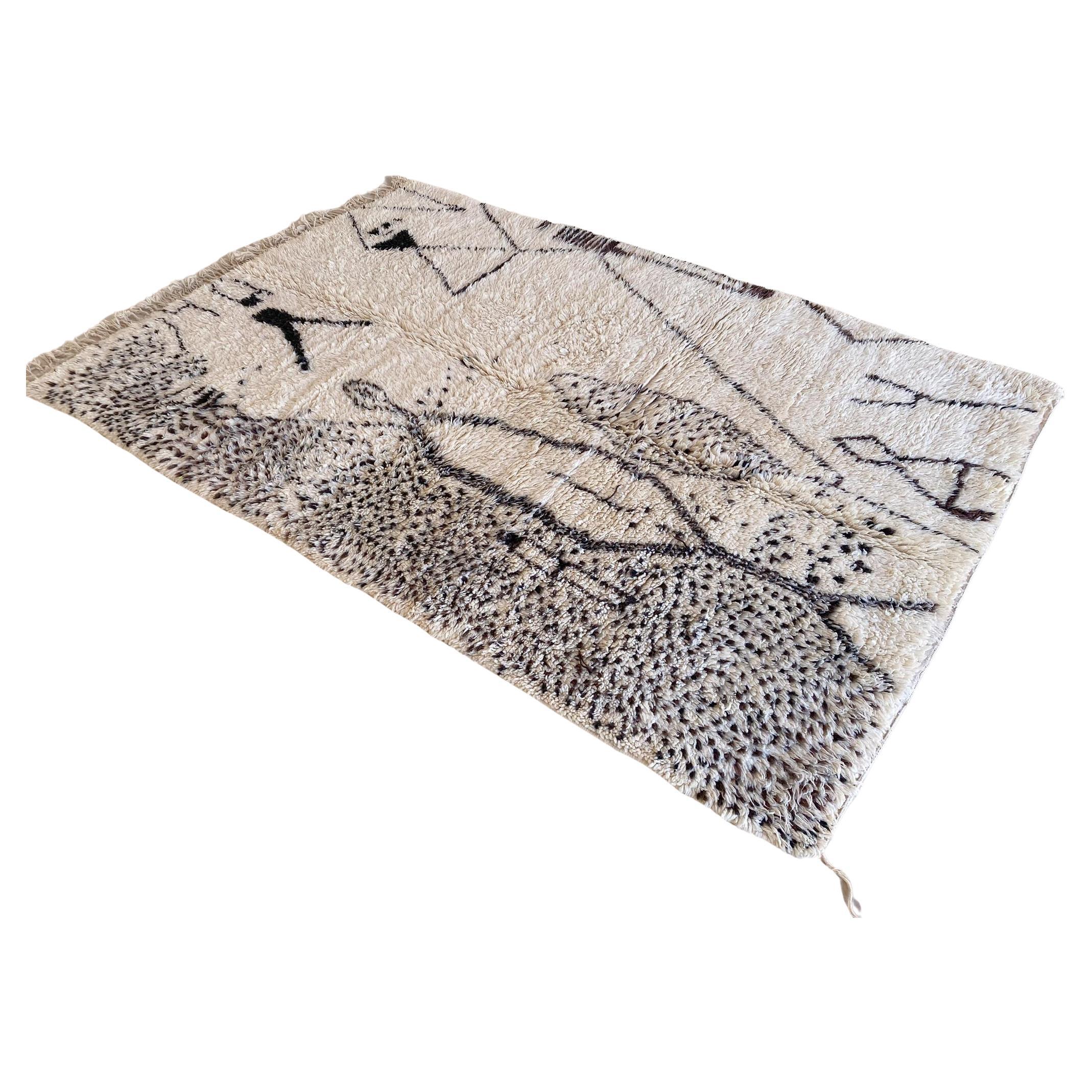 Modern Moroccan Marmoucha rug - Cream/black - 6.6x10.1feet / 202x310cm