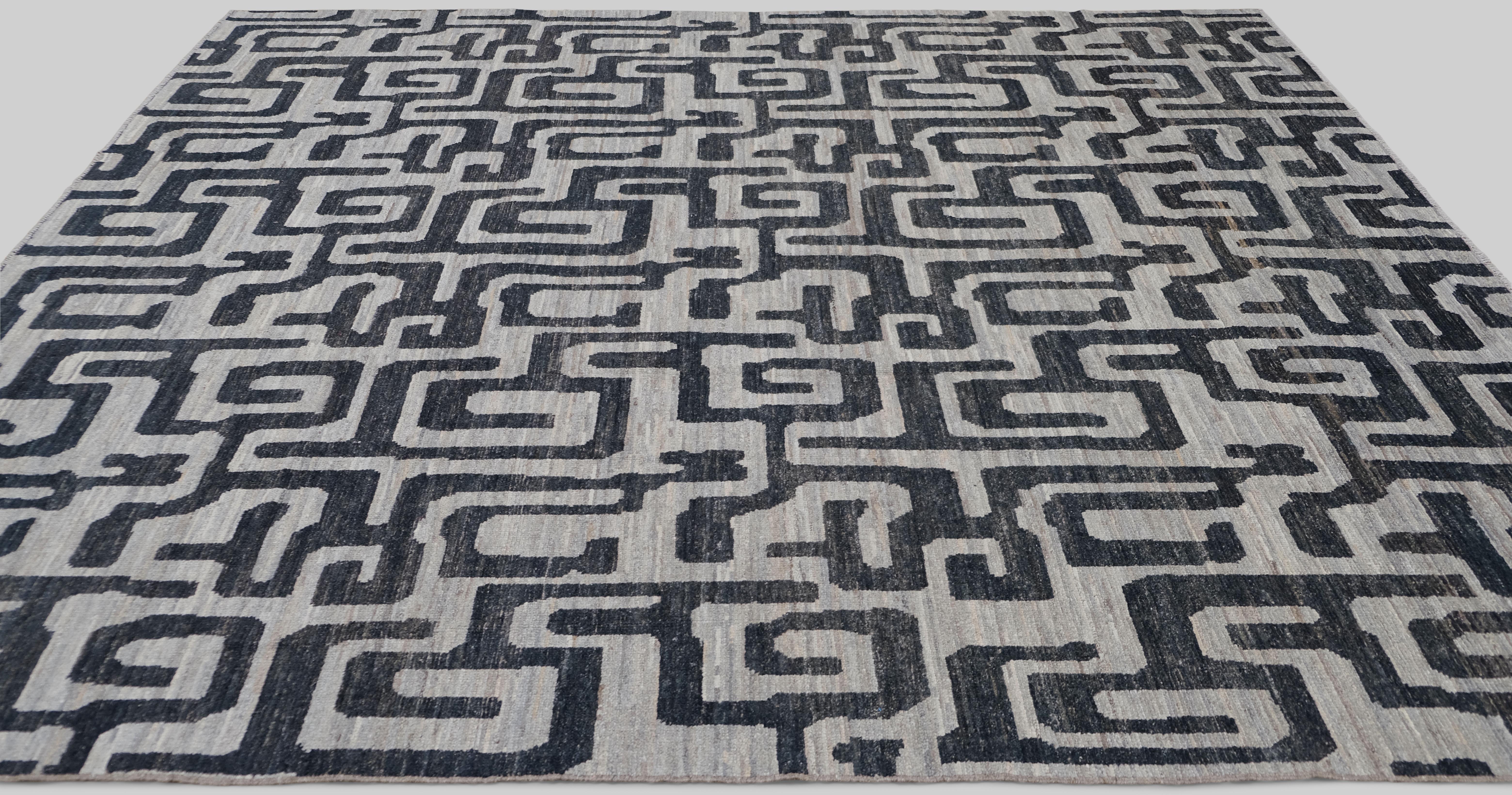 Afghano Tappeto moderno marocchino Maze Designed in lana pregiata 9'8''x11'6'' in vendita