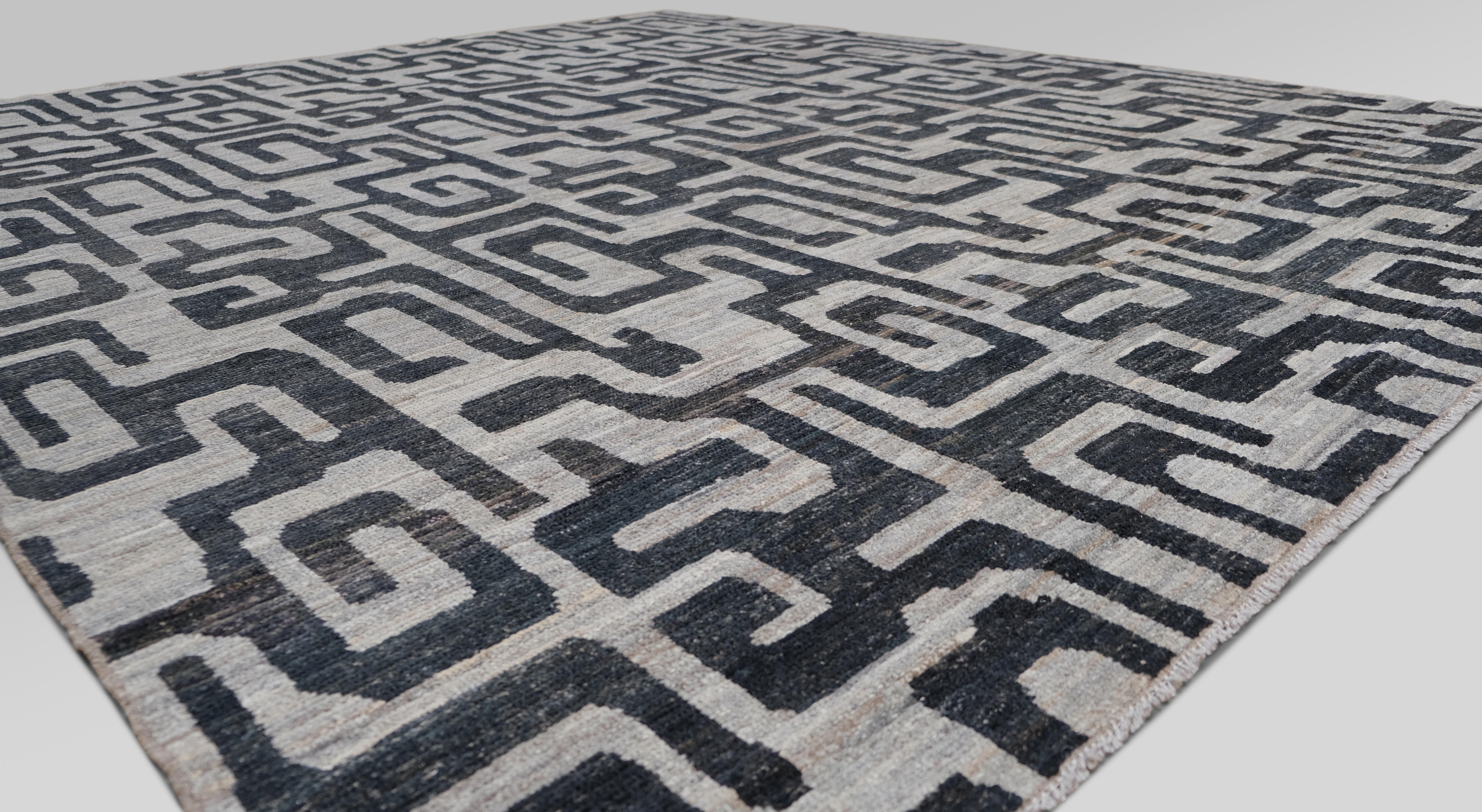 Annodato a mano Tappeto moderno marocchino Maze Designed in lana pregiata 9'8''x11'6'' in vendita