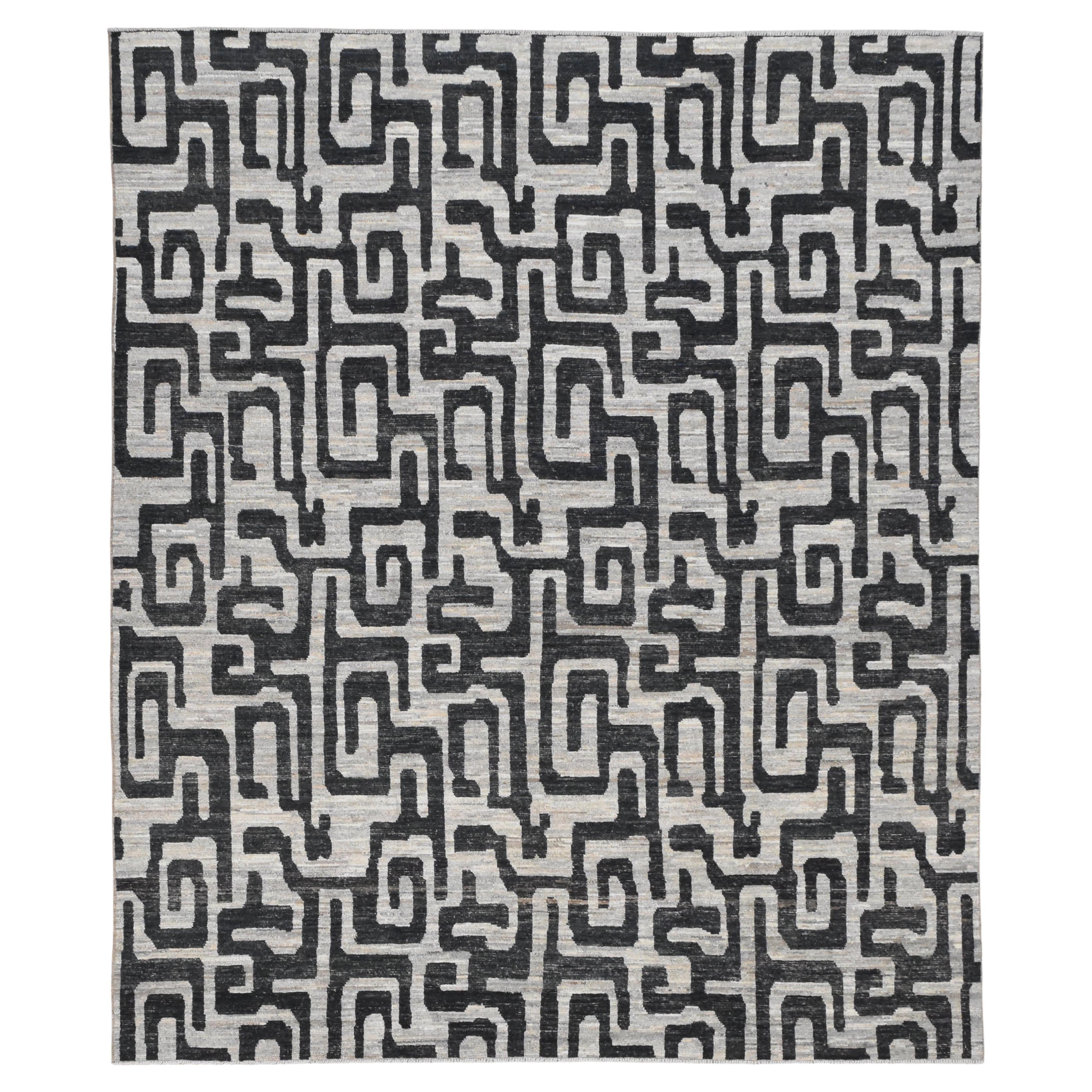 Modern Moroccan Maze Designed Fine Wool Rug 9'8''x11'6''