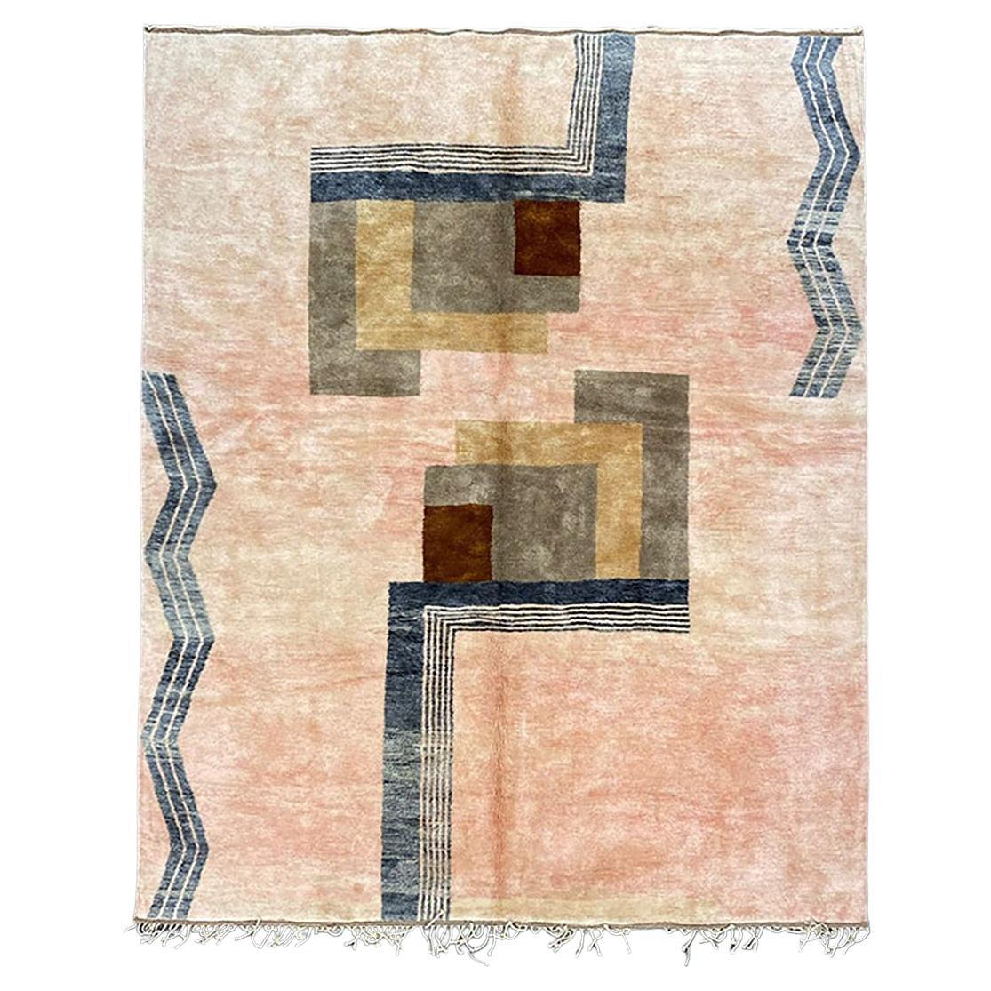Modern Moroccan Mid Century Abstract Pink and Gray Area Rug by Silk Road Rug Inc
