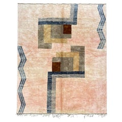 Modern Moroccan Mid Century Abstract Pink and Gray Area Rug by Silk Road Rug Inc