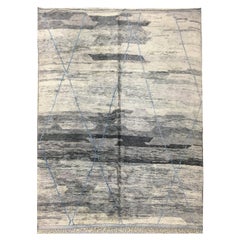 Modern Moroccan Mid Century Deco Gray  Blue Ivory Area Rug by Silk Road Rug Inc.