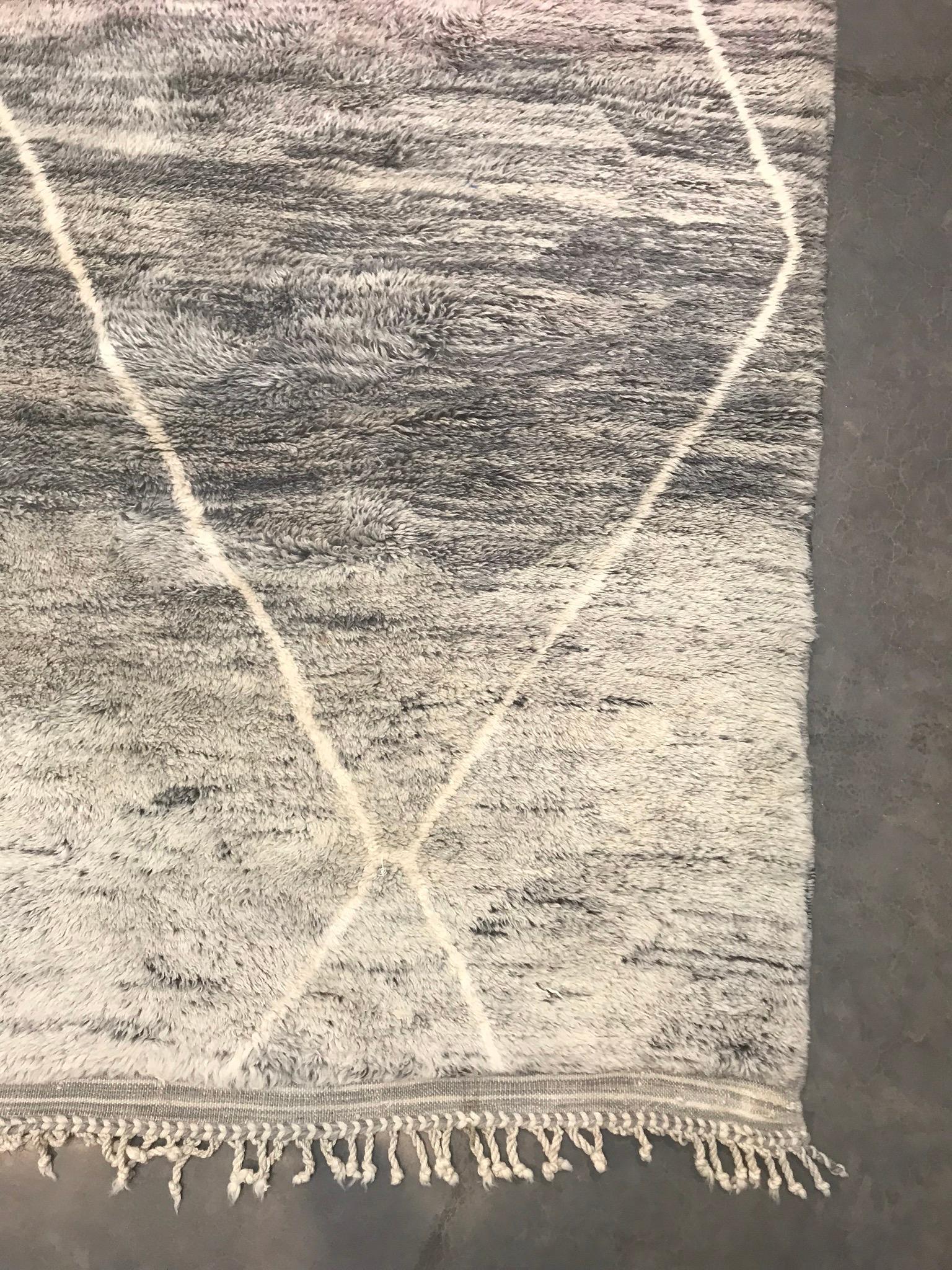 Contemporary Modern Moroccan Mid Century Deco Gray Ivory Lavender Rug by Silk Road Rug Inc. For Sale