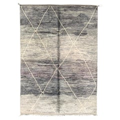 Modern Moroccan Mid Century Deco Gray Ivory Lavender Rug by Silk Road Rug Inc.
