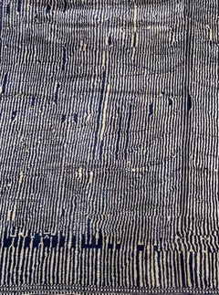 Modern Moroccan Mid Century Deco Ivory & Blue Area Rug by Silk Road Rug Inc.