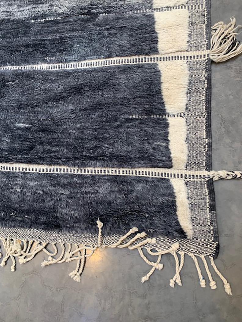Hand-Knotted Modern Moroccan Mid Century Deco Ivory Gray's Area Rug by Silk Road Rug Inc. For Sale
