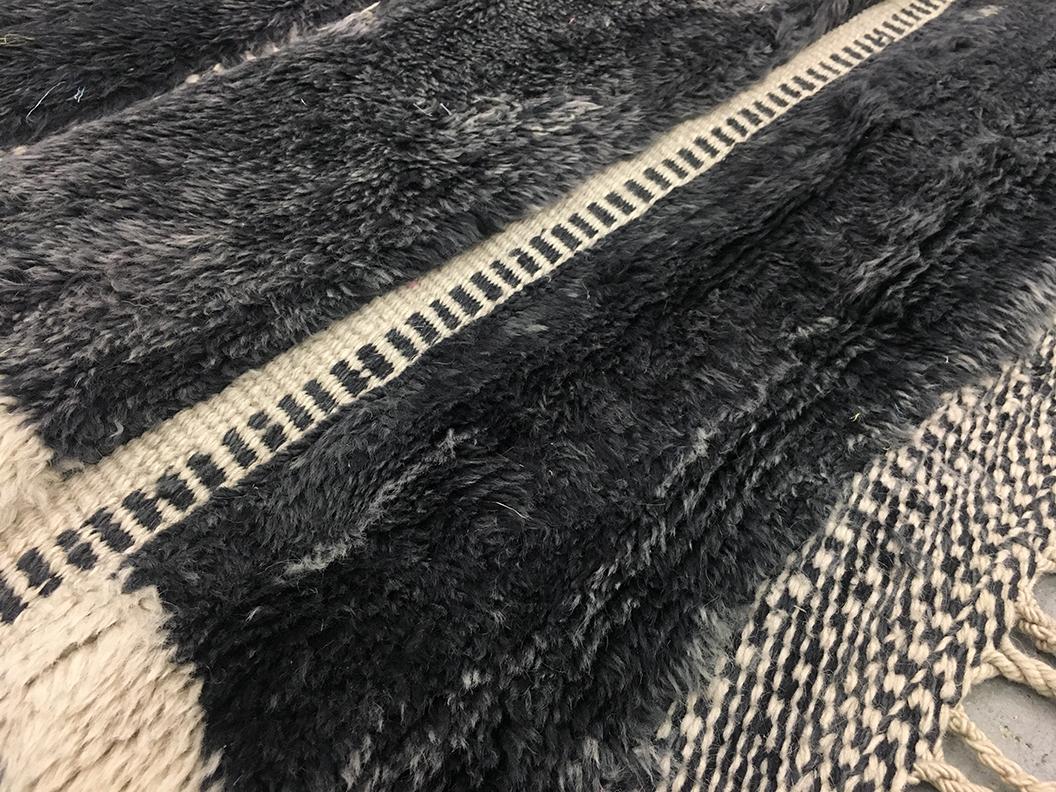 Contemporary Modern Moroccan Mid Century Deco Ivory Gray's Area Rug by Silk Road Rug Inc. For Sale