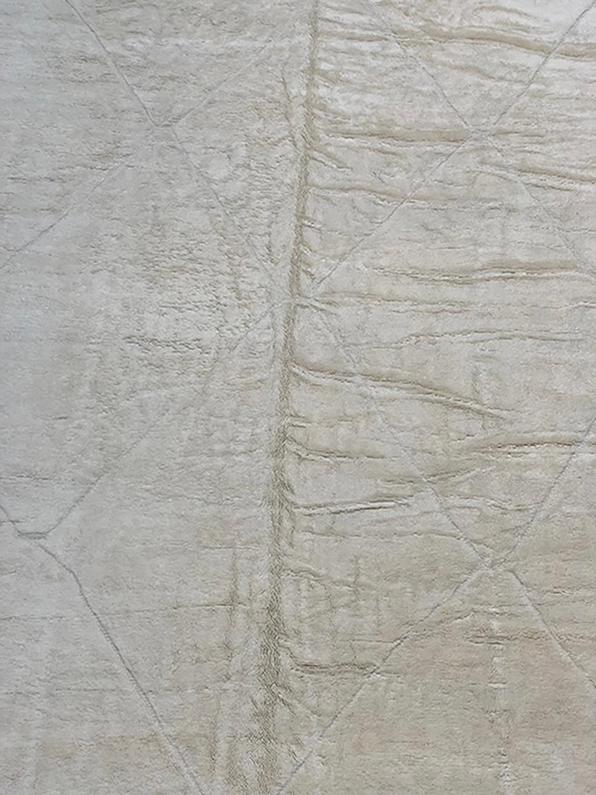 Mid-Century Modern Modern Moroccan Mid Century Deco Ivory High Low Area Rug by Silk Road Rug Inc. For Sale