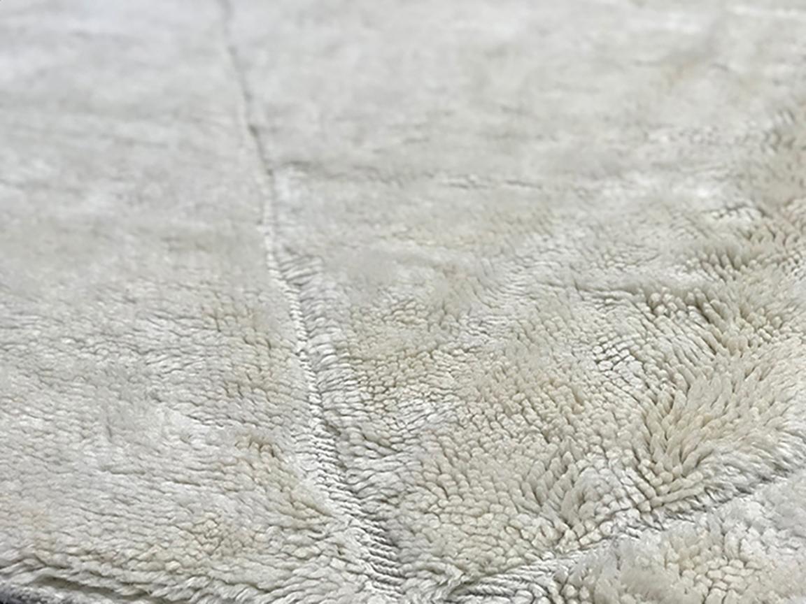 Hand-Knotted Modern Moroccan Mid Century Deco Ivory High Low Area Rug by Silk Road Rug Inc. For Sale