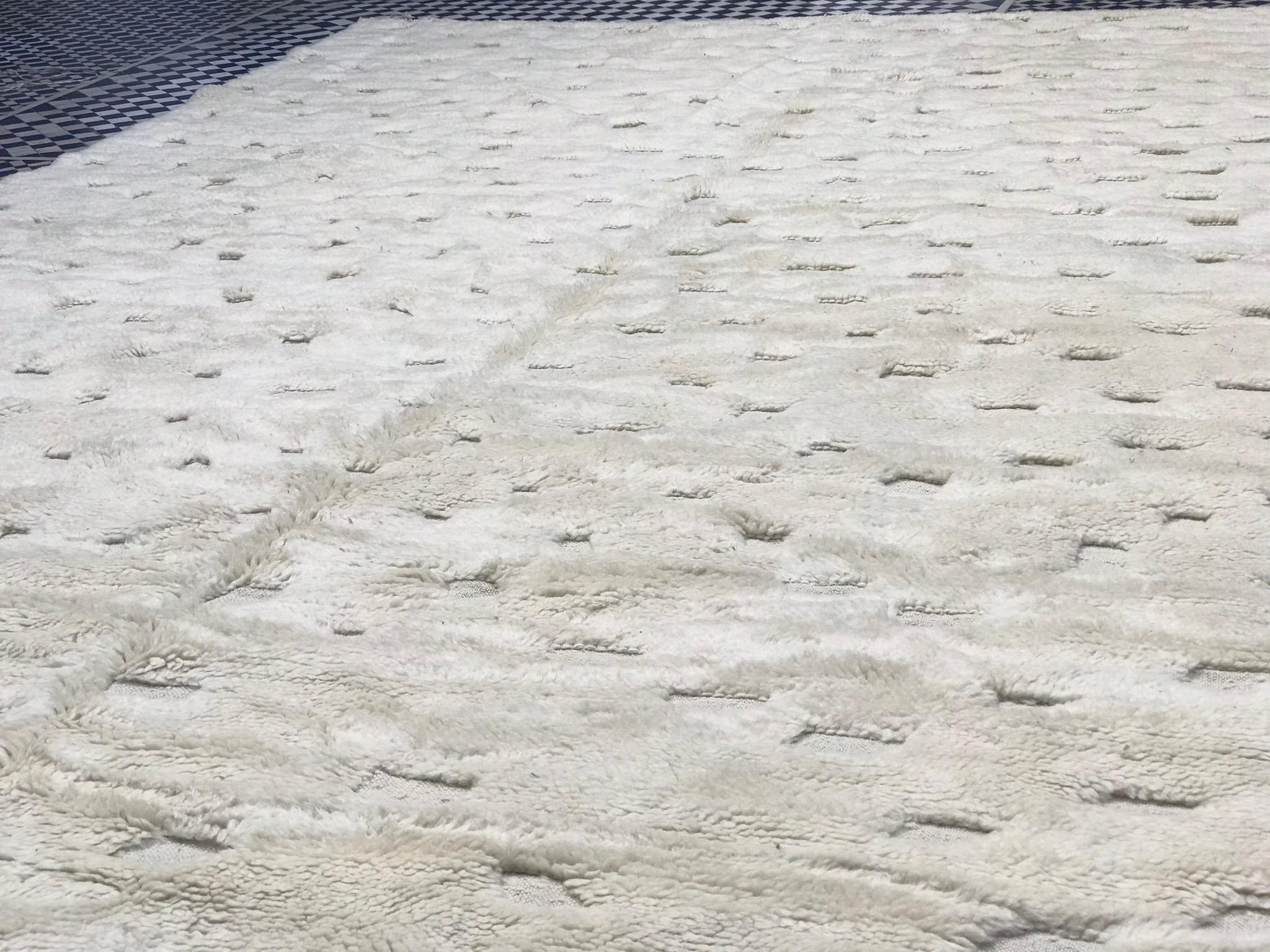 Modern Moroccan Mid Century Deco Ivory High Low Area Rug by Silk Road Rug Inc. In New Condition For Sale In Los Angeles, CA