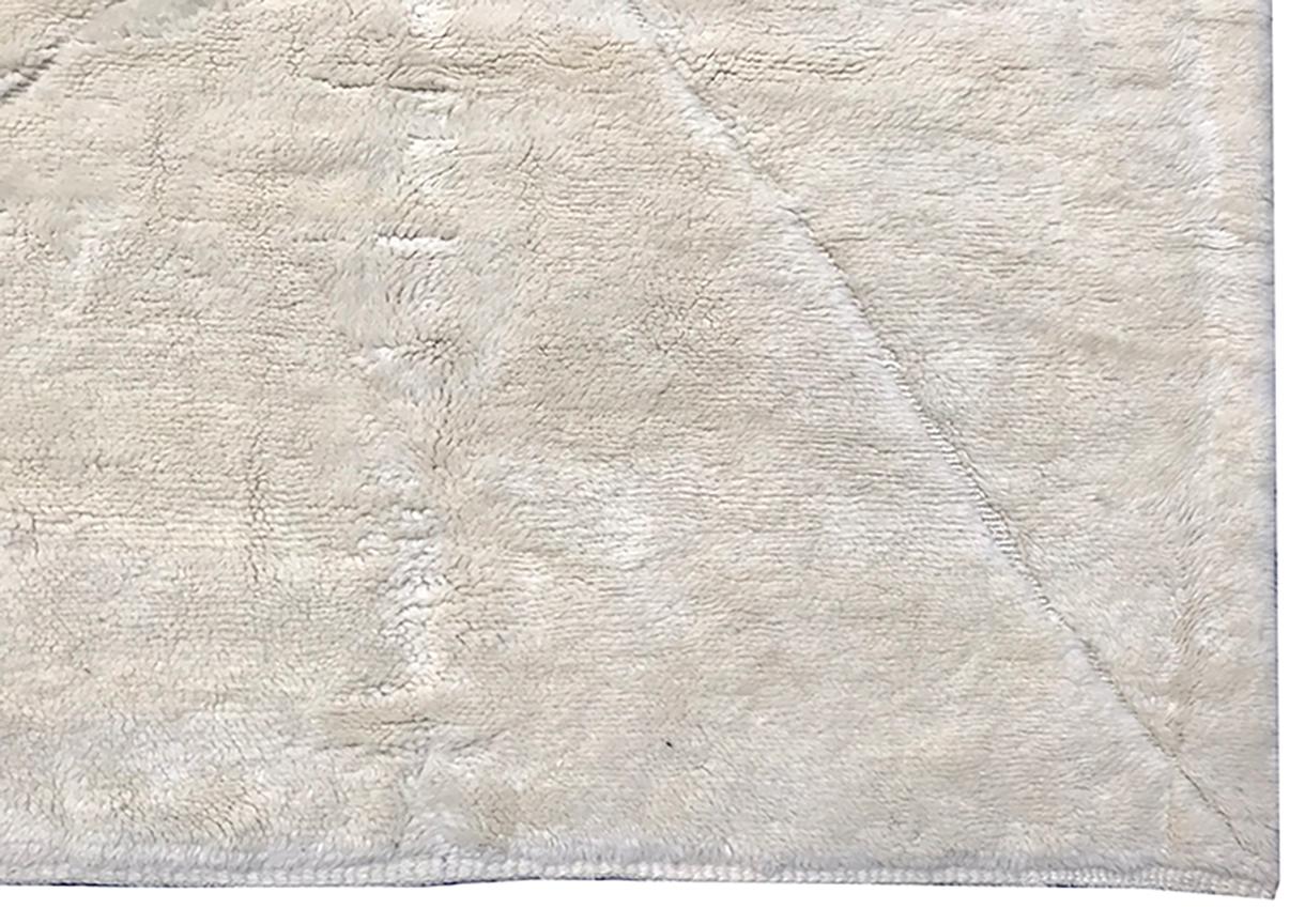 Contemporary Modern Moroccan Mid Century Deco Ivory High Low Area Rug by Silk Road Rug Inc. For Sale