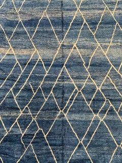 Modern Moroccan Mid Century Denim Blue & Ivory Area Rug by Silk Road Rug Inc