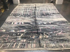 Modern Moroccan Mid Century Gray Blue Pink Ivory Area Rug by Silk Road Rug Inc