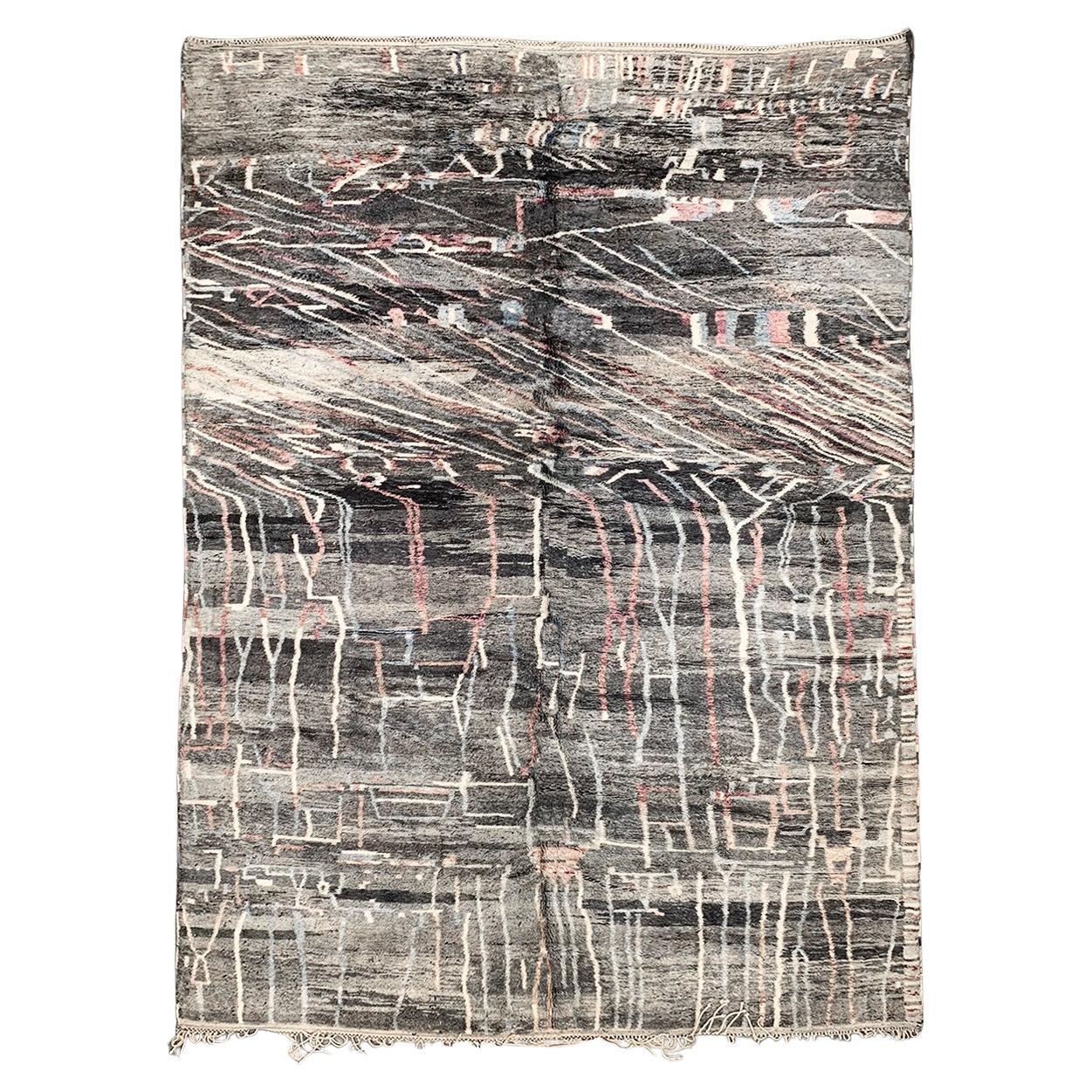 Modern Moroccan Mid Century Gray Blue Pink Ivory Area Rug by Silk Road Rug Inc