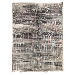 Modern Moroccan Mid Century Gray Blue Pink Ivory Area Rug by Silk Road Rug Inc
