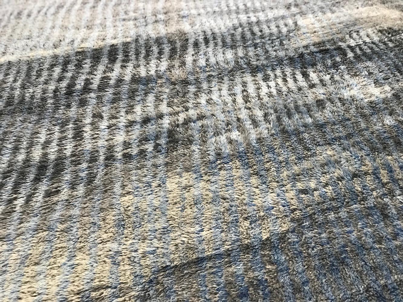 Contemporary Modern Moroccan Mid Century Gray Charcoal Blue Ivory Rug by Silk Road Rug Inc. For Sale