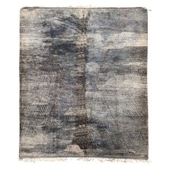 Modern Moroccan Mid Century Gray Charcoal Blue Ivory Rug by Silk Road Rug Inc.