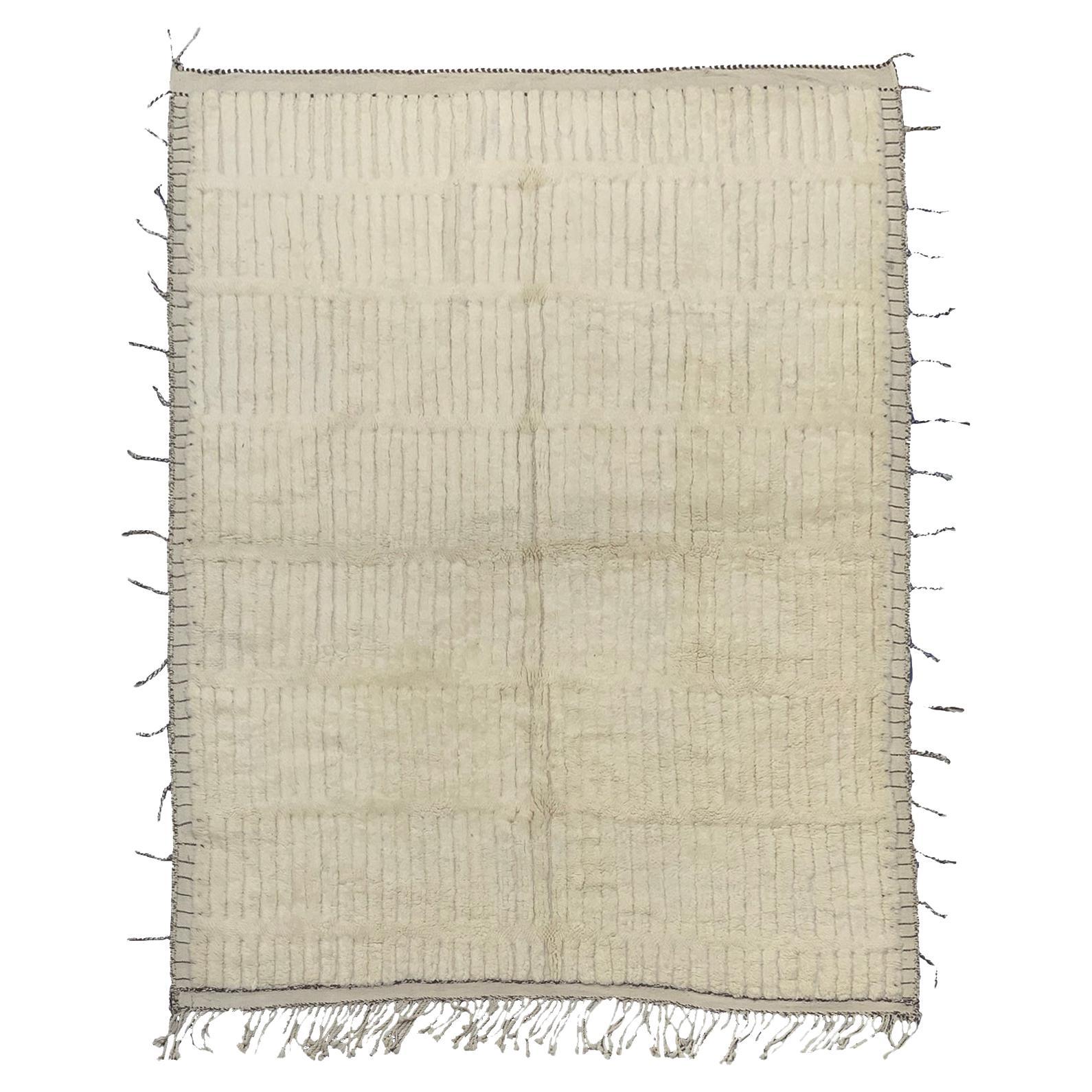Modern Moroccan Mid Century Ivory and Gray Area Rug by Silk Road Rug Inc