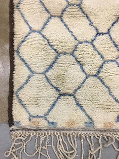 Modern Moroccan Mid Century Ivory Blue Brown Peach Rug by Silk Road Rug Inc.