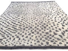 Modern Moroccan Mid Century Ivory & Charcoal High Low Rug by Silk Road Rug Inc.